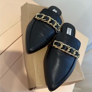 Steve Madden Black Mules with Gold Chain